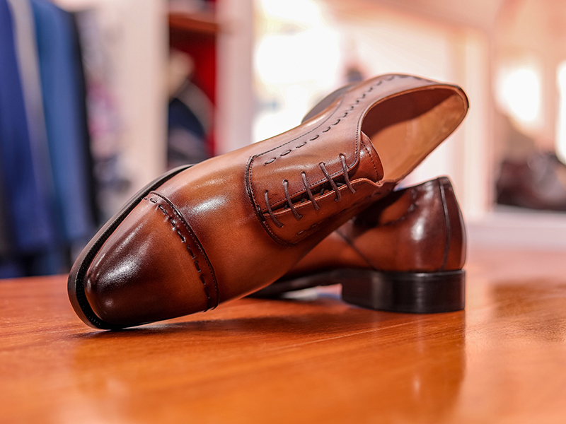 hand-applied patina on a calfskin dress shoe hand-applied patina on a calfskin dress shoe